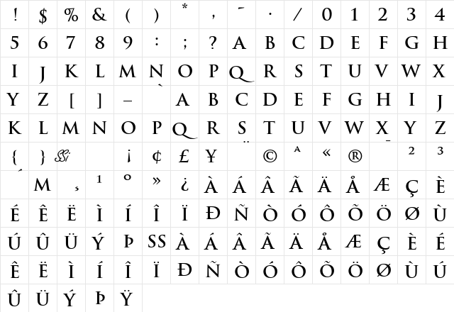 Helios SSi Bold  glyph index