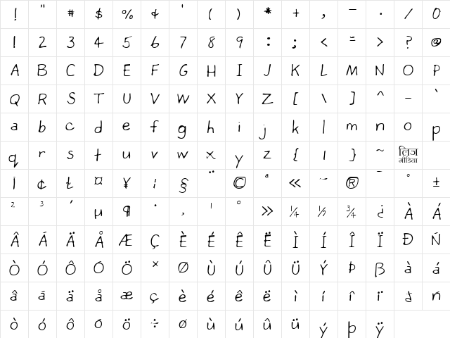 LEHN271 Regular  glyph index