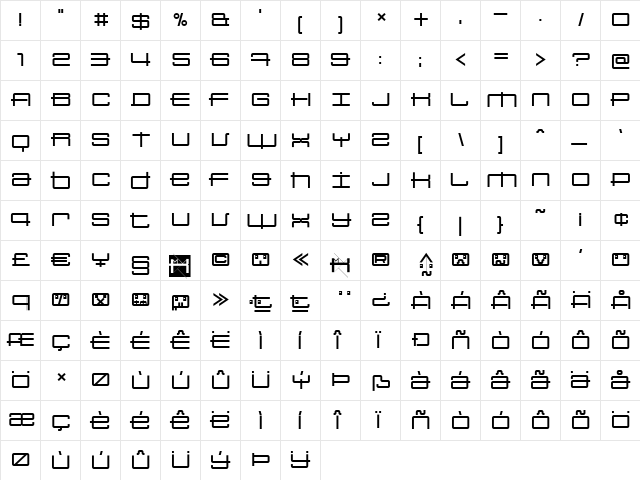 SansBroadway Regular  glyph index