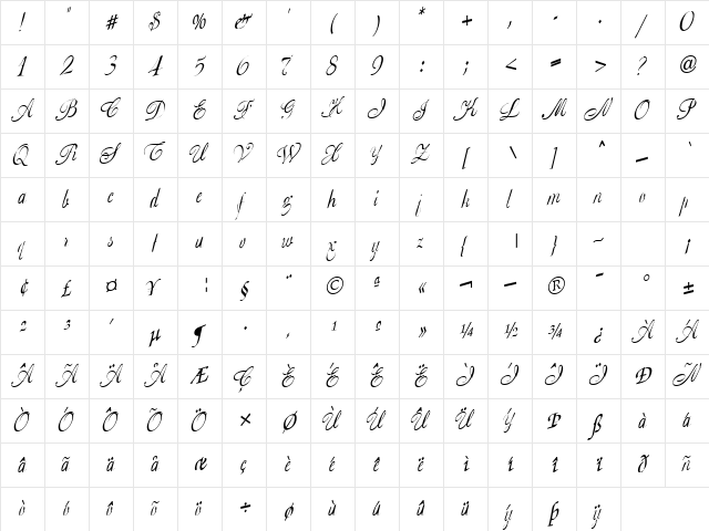 Cow Regular  glyph index