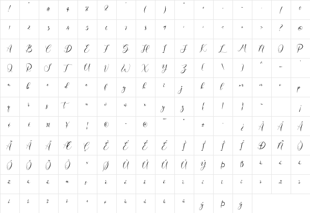 Freelove Regular  glyph index