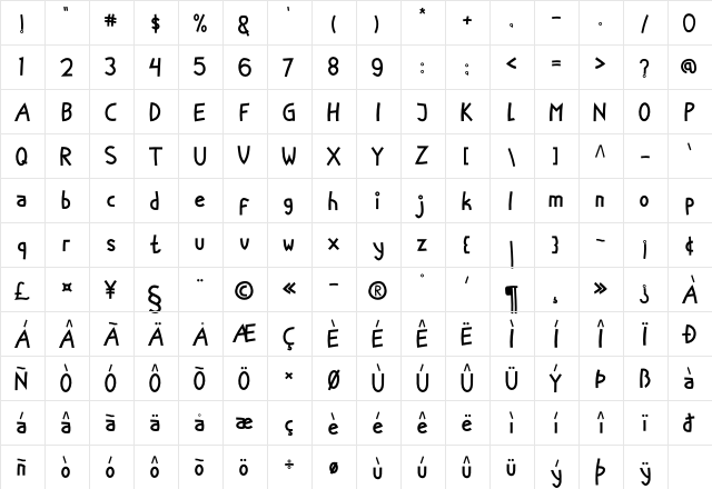 Little Fish Regular  glyph index