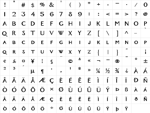 New York-Extended Bold  glyph index