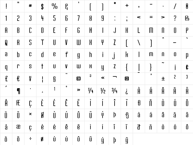 Kandide Regular  glyph index