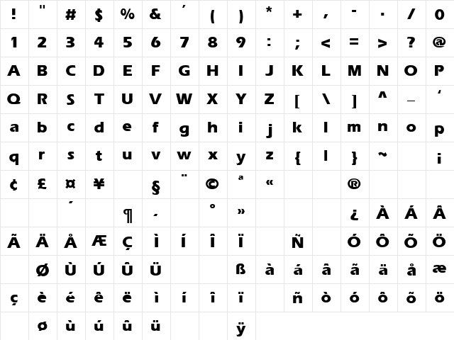 Presence 18 Regular  glyph index