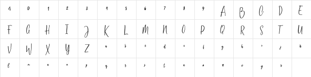 diralia Dafont Regular  glyph index
