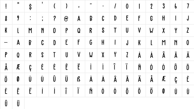 Bearskin DEMO Regular  glyph index