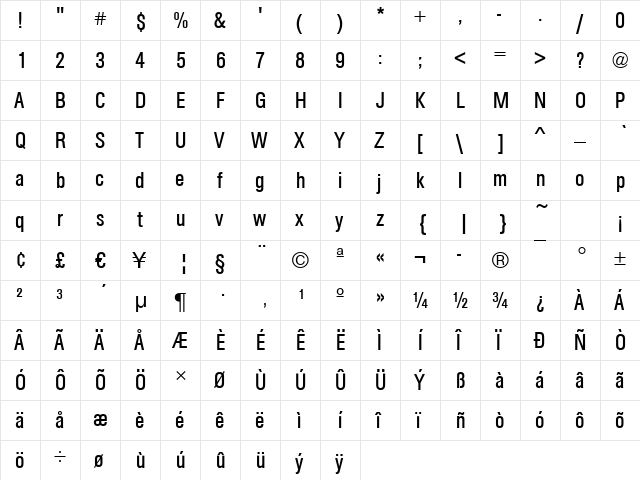 Arezzo-Cd Regular  glyph index