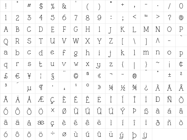 Rough LT Regular  glyph index