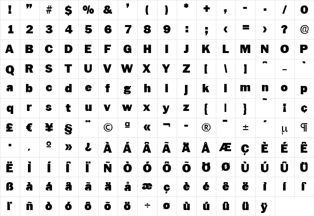 CarlBecker-Black Regular  glyph index