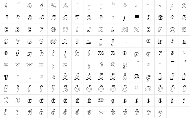 FuturaTBolOblOu1 Regular  glyph index