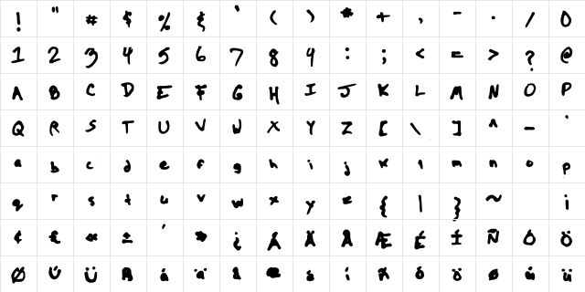 The Kool Font Medium  glyph index