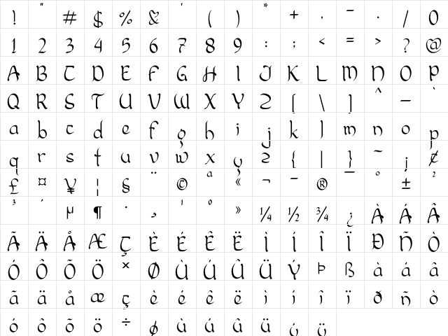 Mellifluous Regular  glyph index