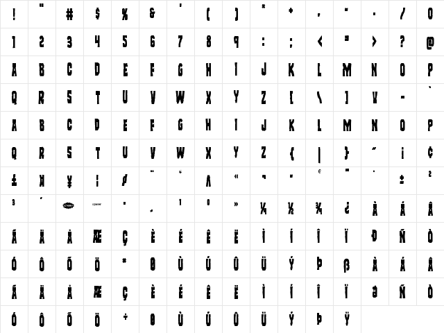 Freakfinder Condensed Condensed  glyph index