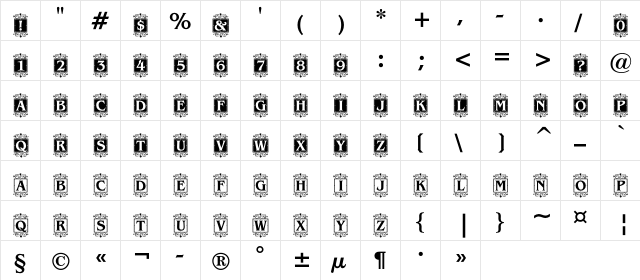 BeneficeDecorAP Regular  glyph index