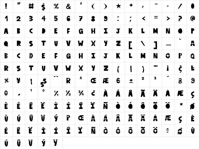 Old Providence New Roots  glyph index