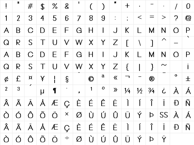 Bou Handwriting Titling Regular  glyph index