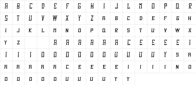 Dezert Demo Italic Dash Regular  glyph index