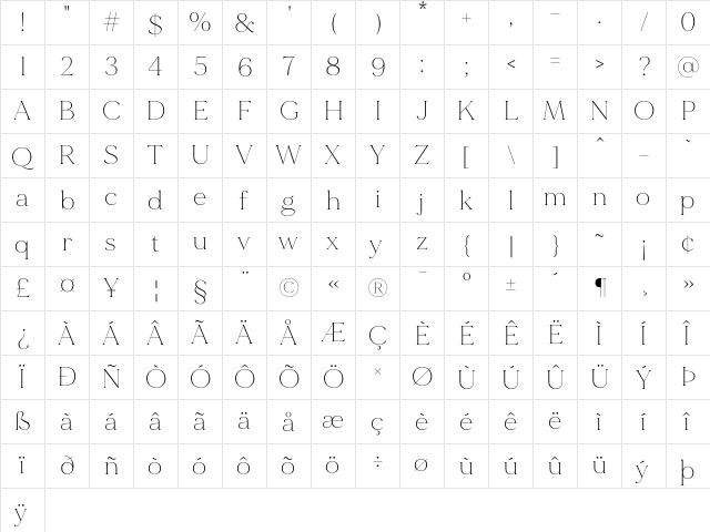 MADE Mirage Thin  glyph index