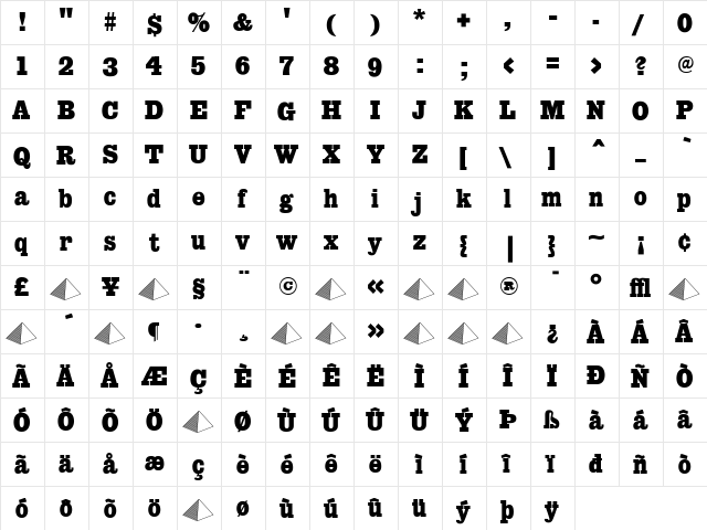 Giza Regular  glyph index