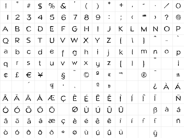 NapoliRandom Regular  glyph index