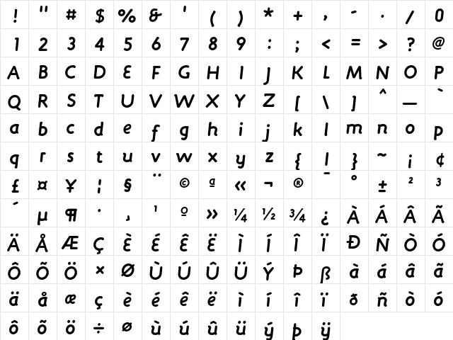 Engine BoldItalicLF  glyph index