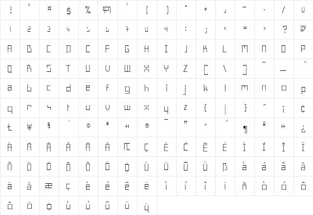 Minimum Regular  glyph index