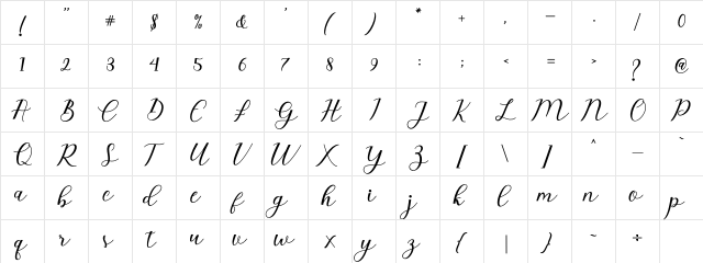 Emeley Script Italic  glyph index
