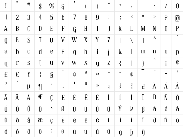 Covington Regular  glyph index