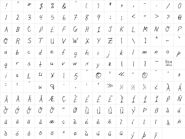LEHN078 Regular  glyph index