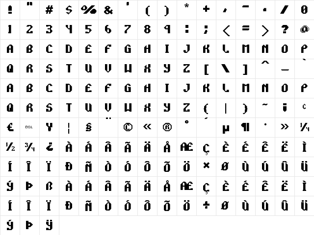 Rocket Propelled - DGL Reg1.  glyph index