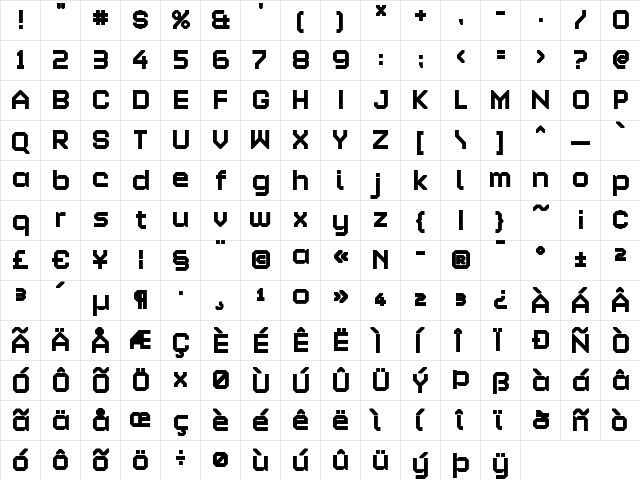 Alloy Bold  glyph index