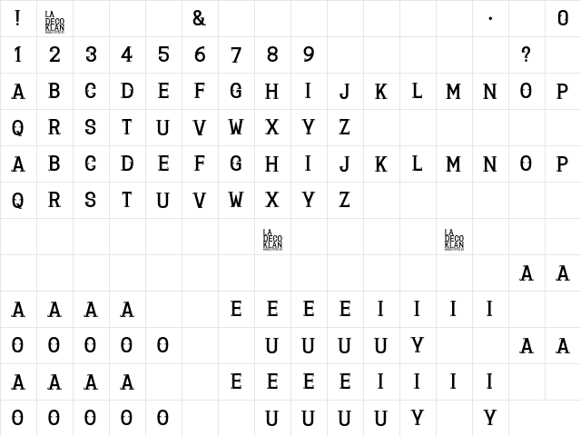 La Deco Klan Regular  glyph index
