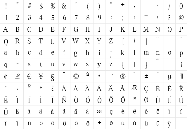 CasadSerial-Light Regular  glyph index