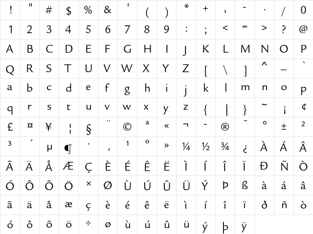 ITC Legacy Sans Book  glyph index