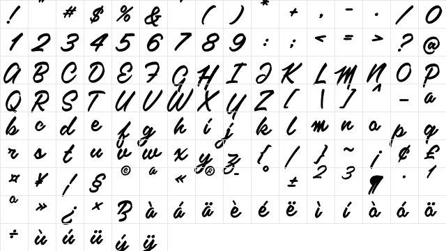 Kalamaya old Regular  glyph index