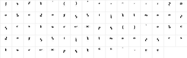 ZyxTof Bold  glyph index