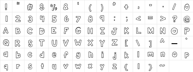 KBTwoLovers Medium  glyph index