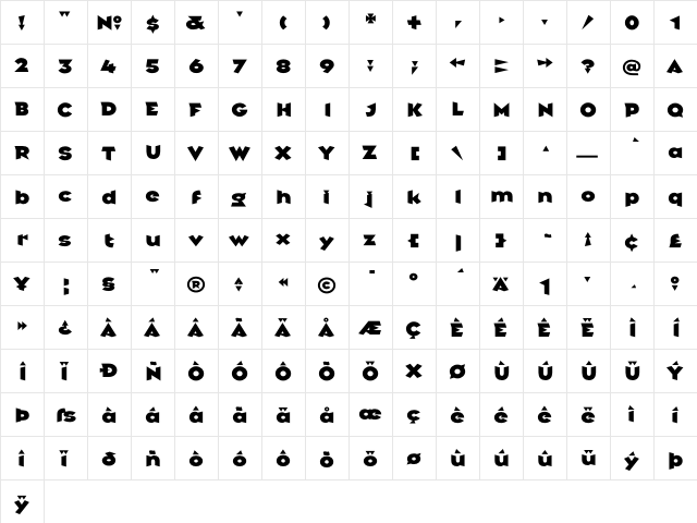 Griffin Regular  glyph index