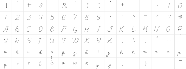 Vyodra Regular  glyph index