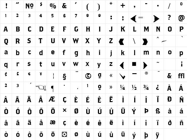 BrothersAlternates Roman  glyph index