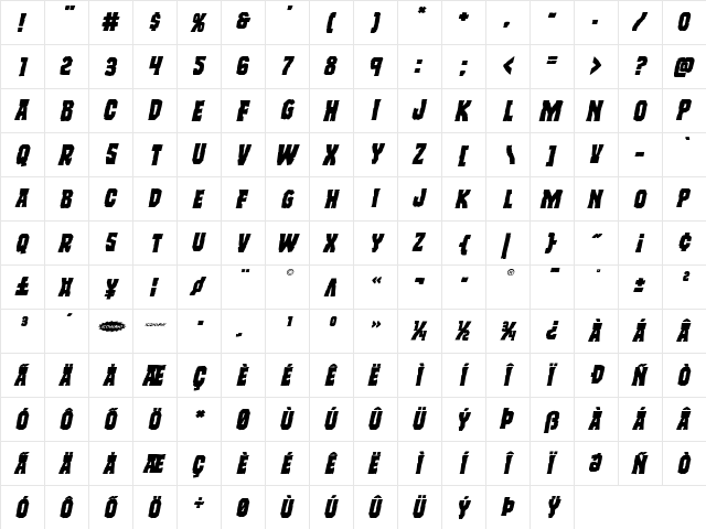 Freakfinder Expanded Italic Expanded Italic  glyph index
