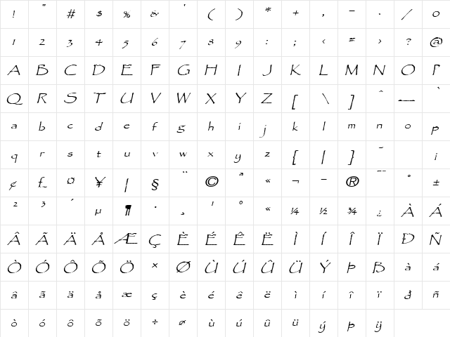 Chalk-Extended Italic  glyph index