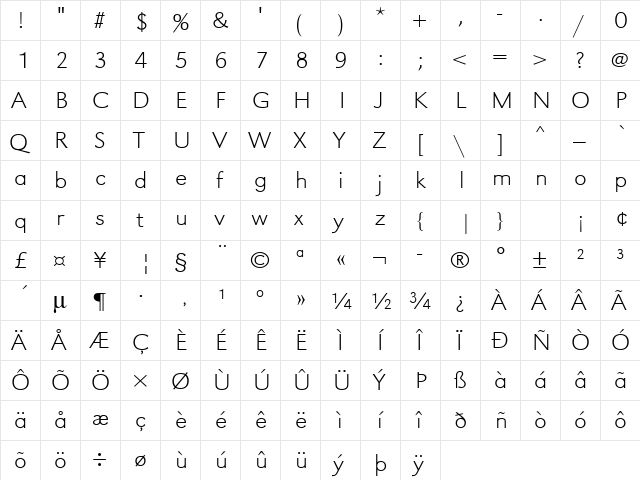 URWGroteskTExtLigExtWid Regular  glyph index