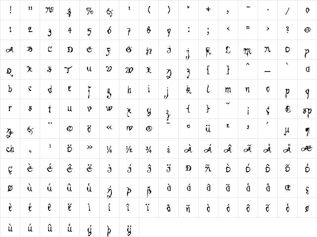 Kracklite Regular  glyph index