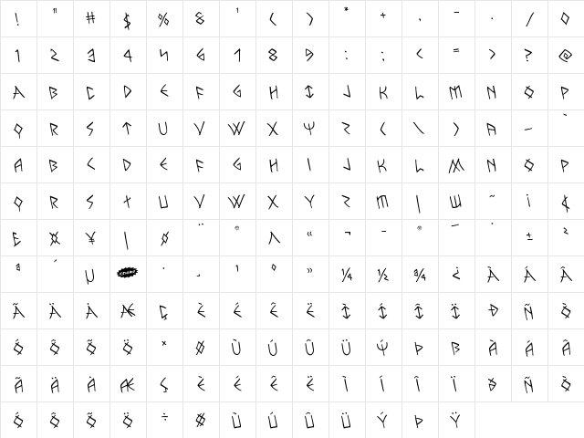 Rune Slasher Rotated Regular  glyph index