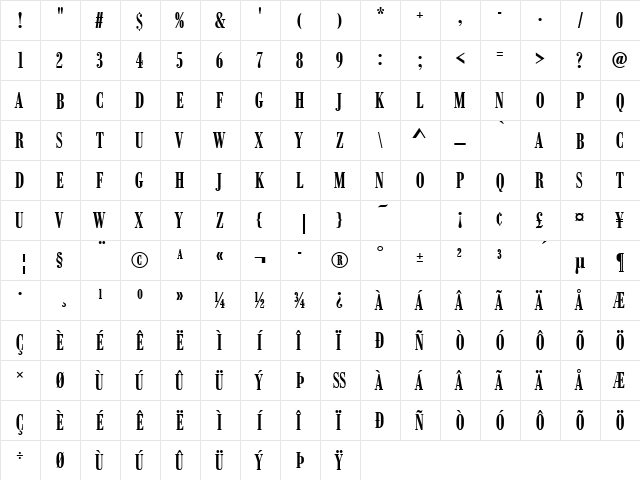 BodoniAntComDDemBol Regular  glyph index