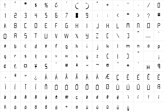 Creedmore Regular  glyph index