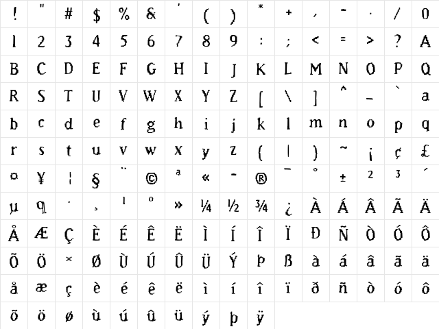 Murphy33 Regular  glyph index