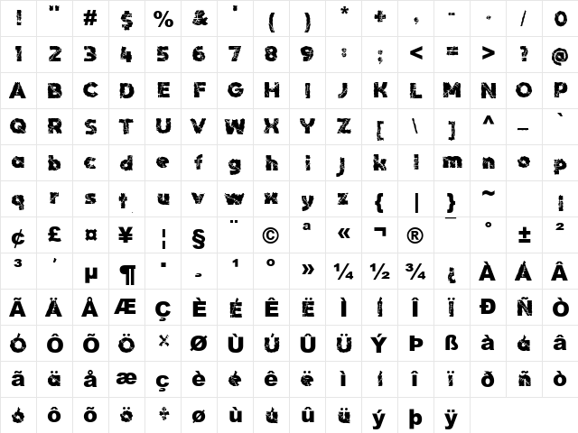 Chuky Chuky Black Regular  glyph index